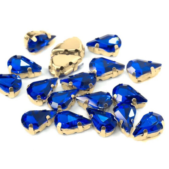 Стразы в золотых цапах Капля 6х10 мм 10 шт. Электрик