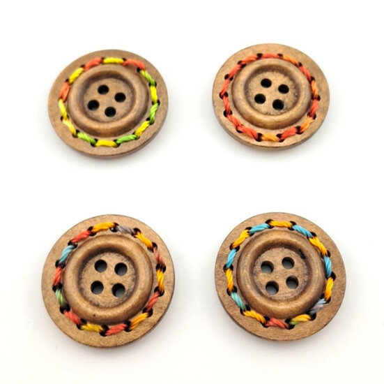 Пуговицы деревянные с цветной нитью 4 отверстия 25 мм 10 шт. Коричневый
