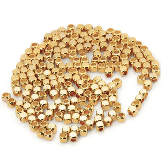 Бусины металлические Куб, +-10 шт. 3х3 мм Ø 1,4 мм Золотистый