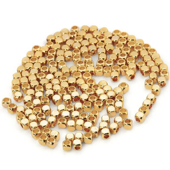 Бусины металлические Куб, +-10 шт. 3х3 мм Ø 1,4 мм Золотистый