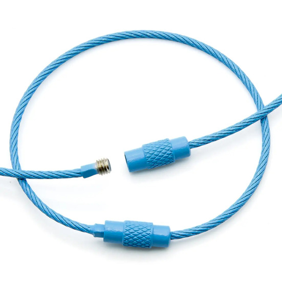 Основа для брелка металлический тросик с замком 150х1,5 мм Голубой