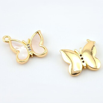 Подвеска бабочка 18К позолота с перламутром 16х11,5 мм 1 шт. Золото