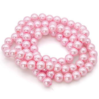 Бусины стекло под жемчуг Шар 10 мм ±90 шт. 80 см 53 Розовый