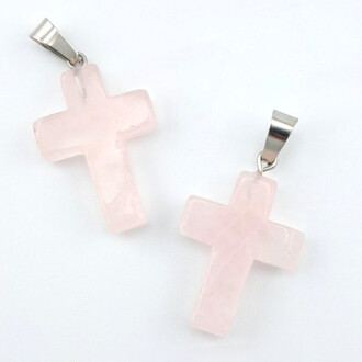 Кулон Крест Розовый кварц 35х18х6 мм 1 шт.