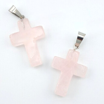 Кулон Крест Розовый кварц 35х18х6 мм 1 шт.