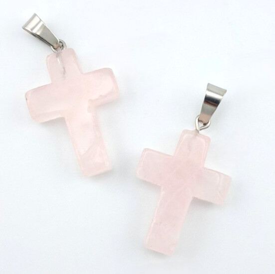 Кулон Крест Розовый кварц 35х18х6 мм 1 шт.