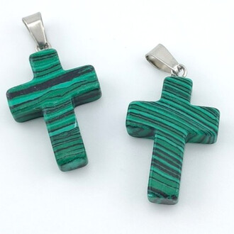 Кулон Крест Малахит (имит) 35х18х6 мм 1 шт.