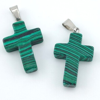 Кулон Крест Малахит (имит) 35х18х6 мм 1 шт.