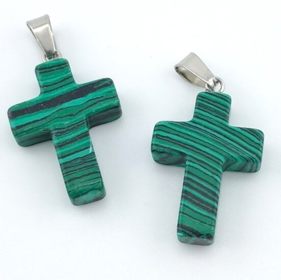 Кулон Крест Малахит (имит) 35х18х6 мм 1 шт.