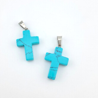 Кулон Крест Бирюза 35х18х6 мм 1 шт.