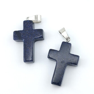 Кулон Крест Авантюрин синий 35х18х6 мм 1 шт.