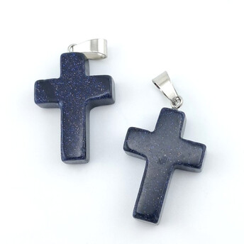 Кулон Крест Авантюрин синий 35х18х6 мм 1 шт.
