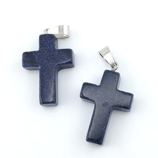 Кулон Крест Авантюрин синий 35х18х6 мм 1 шт.