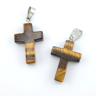 Кулон Крест Тигровый глаз 35х18х6 мм 1 шт.