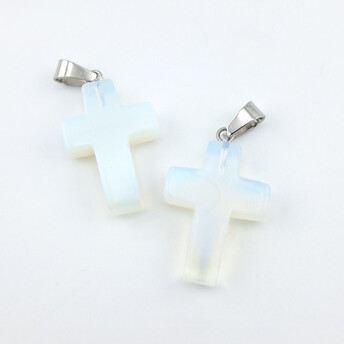 Кулон Крест Лунный камень 35х18х6 мм 1 шт.
