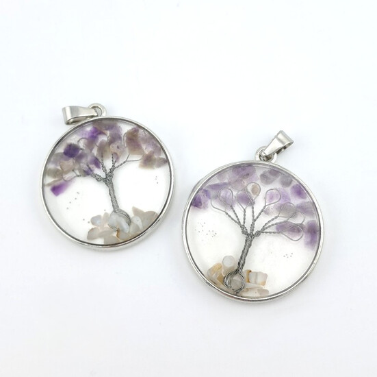 Кулон Дерево счастья Аметист 33х4,5х43 мм 1 шт.