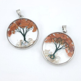 Кулон Дерево счастья Авантюрин золотой песок 33х4,5х43 мм 1 шт.