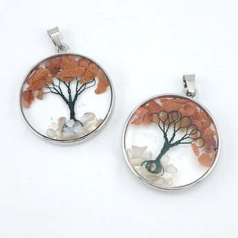 Кулон Дерево счастья Авантюрин золотой песок 33х4,5х43 мм 1 шт.