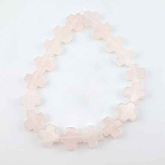 Розовый кварц бусины Крест из камня 13х13х5 мм +-24 см 18 шт.