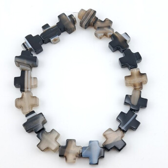 Агат черный бусины Крест из камня 13х13х5 мм +-24 см 18 шт.