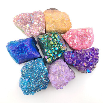 Набор радужный аура-друза аметиста сувенирные камни всего 1086 г 8 шт. Разные цвета