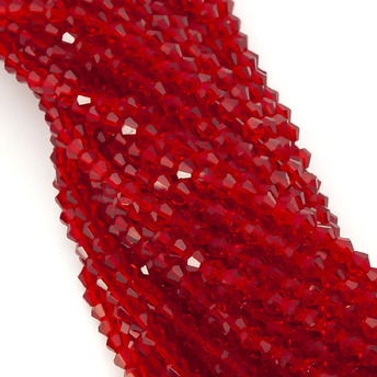 Намистини кришталеві Біконус 3,7х3 мм Ø 0,8 мм ±33 см (±110 шт.) Червоний прозорий