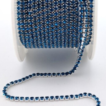 Стразовая цепь ss6 (2 мм) 1 м Blue zircon silver