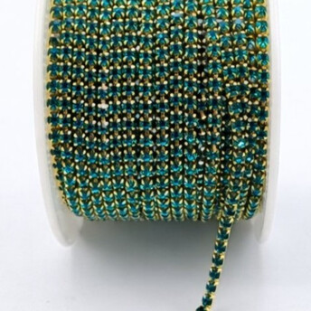 Стразовая цепь ss8 (2,5 мм) 1 м green zircon gold