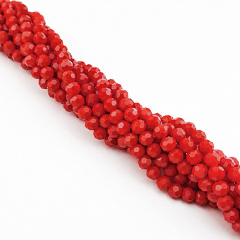 Бусины хрусталь огранка шар 8х7,5 мм Ø 1,2 мм ±49 см (±65 шт.) Красный непрозрачный