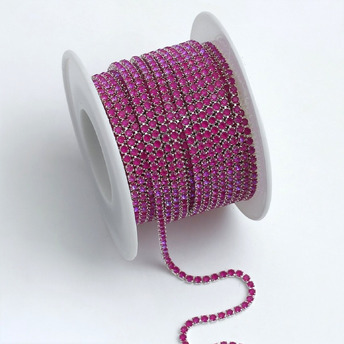 Стразовий ланцюг ss6 (2 мм) 1 м Fluorescent Pink AB Silver