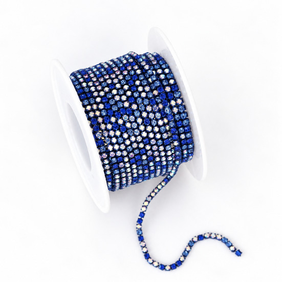 Стразовий ланцюг ss6 (2 мм) 1 м Sapphire AB Blue