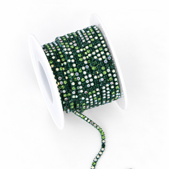 Стразовий ланцюг ss6 (2 мм) 1 м Green AB Dark Green