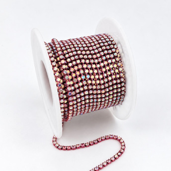 Стразовий ланцюг ss6 (2 мм) 1 м Crystal AB Pink