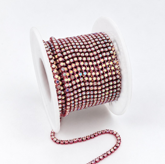 Стразовий ланцюг ss6 (2 мм) 1 м Crystal AB Pink