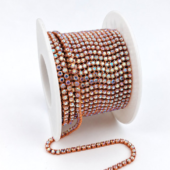 Стразовий ланцюг ss6 (2 мм) 1 м Crystal AB Orange