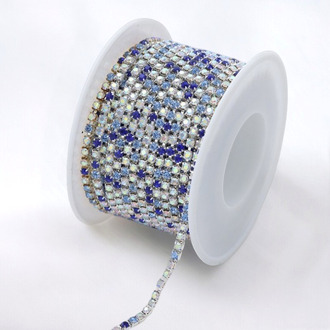 Стразовий ланцюг ss6 (2 мм) 1 м Crystal blue АВ silver